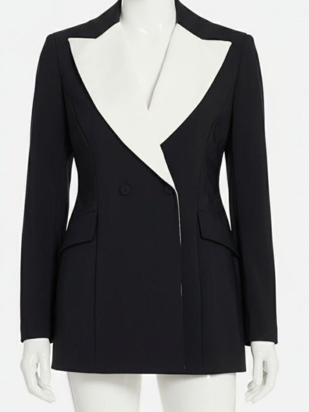 Chiara Boni La Petite Robe Women's Black Bi-Color Double-Breasted Blazer 38